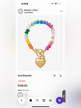 Brinker + Eliza Rainbow Bead Bracelet with Gold Heart Charm